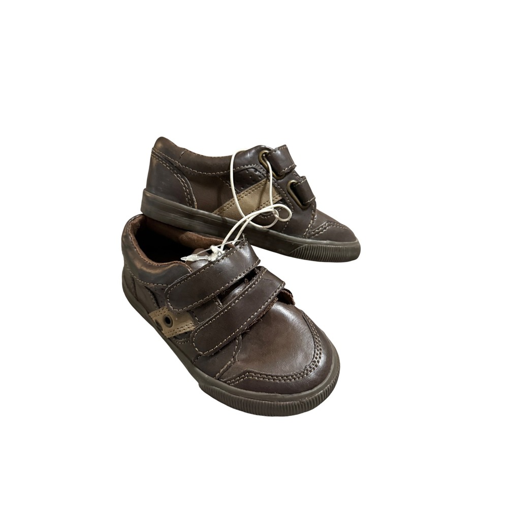 NWOT Cherokee Size 7 Boy Toddler Brown Faux Leather Sneakers Hook & Loop
